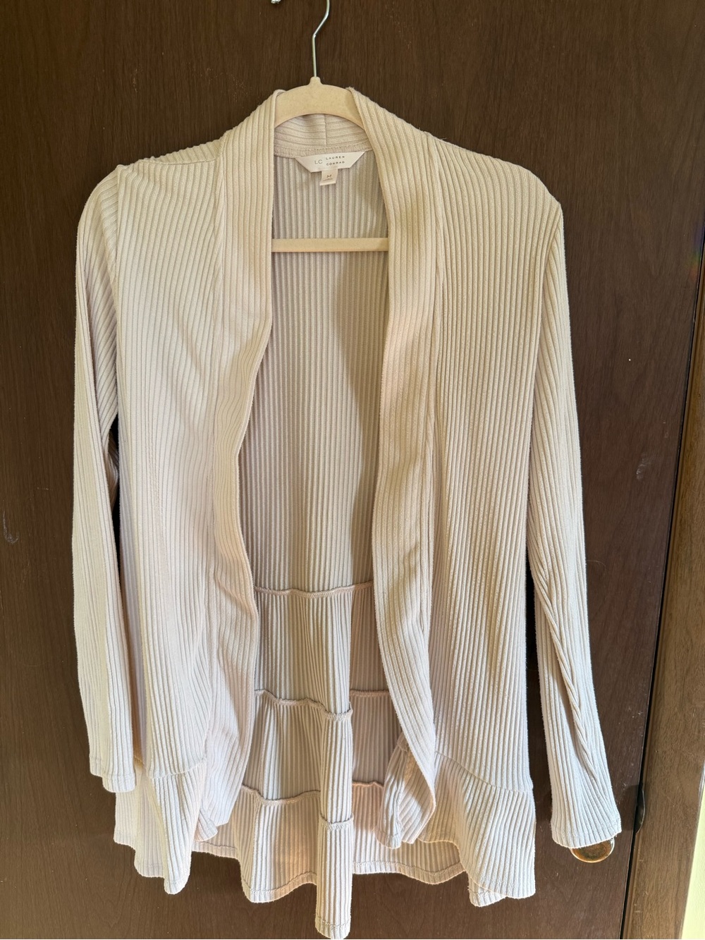 LC Lauren Conrad Cream Ribbed Open Cardigan